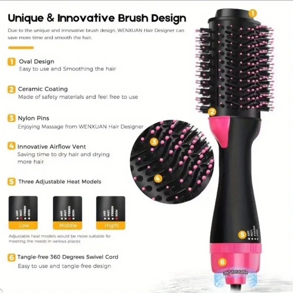 Hair Dryer Brush 4 in 1 Blow Out Style Curl 1 Step Hot Air Comb Volumizer - New - Picture 5 of 14